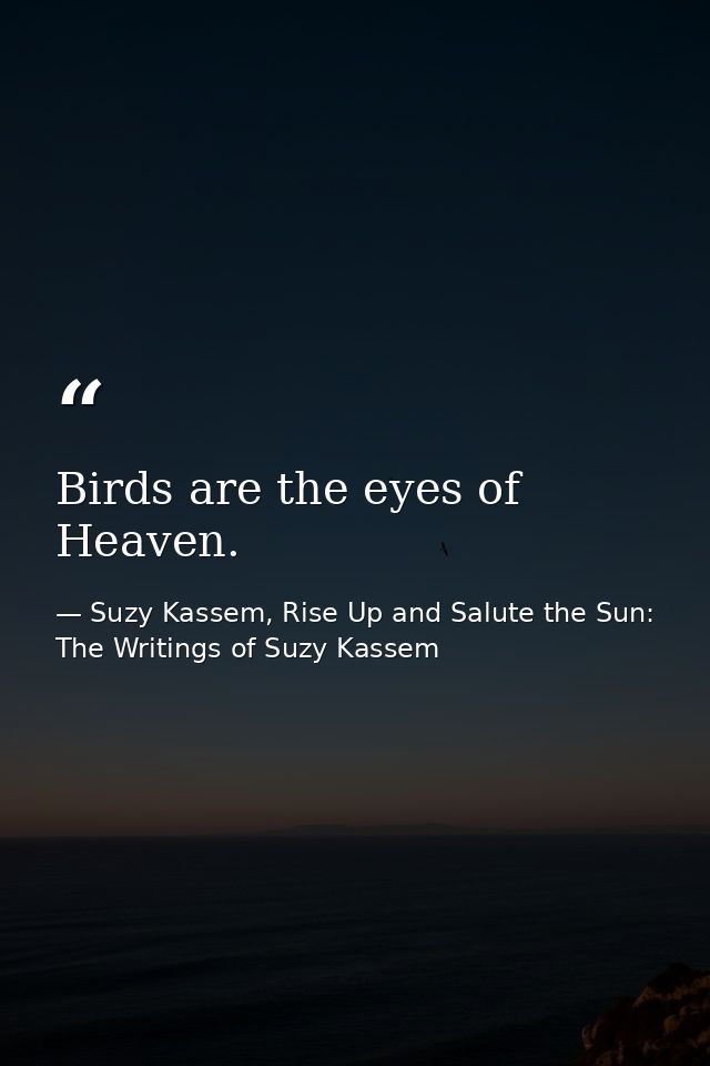 Birds are the eyes of Heaven. — Suzy Kassem, Rise Up and Salute the Sun: The Writings of Suzy Kassem