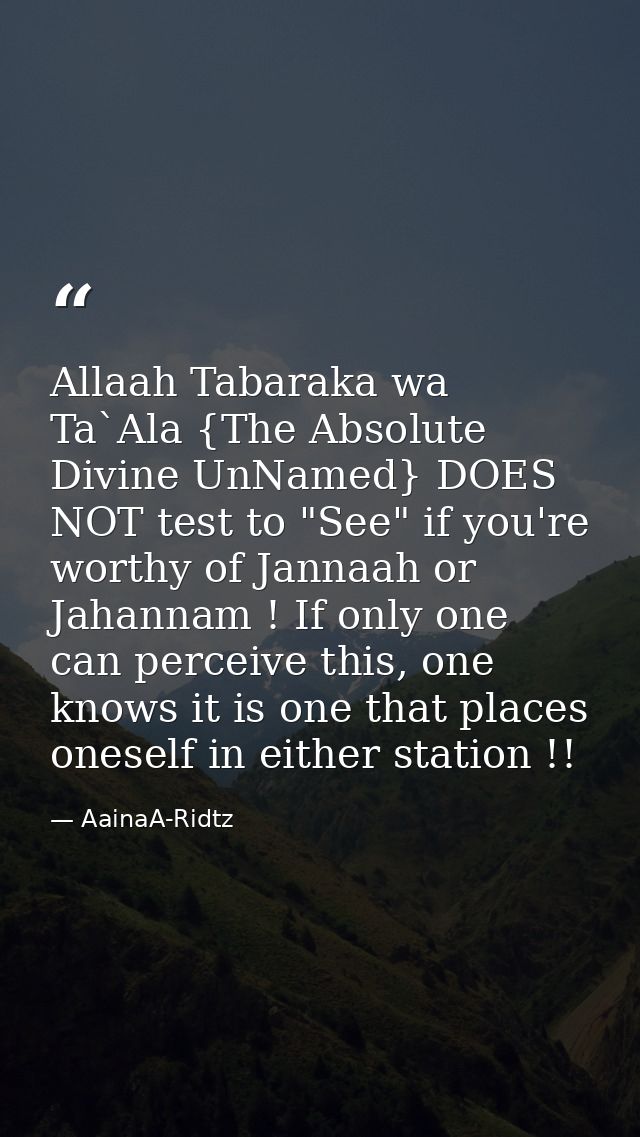 Allaah Tabaraka wa Ta`Ala {The Absolute Divine UnNamed} DOES NOT test to "See" if you're worthy of Jannaah or Jahannam ! — AainaA-Ridtz