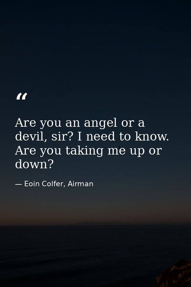Are you an angel or a devil, sir? I need to know. Are you taking me up or down? — Eoin Colfer, Airman