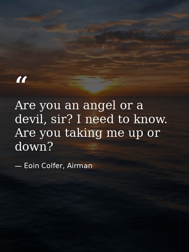 Are you an angel or a devil, sir? I need to know. Are you taking me up or down? — Eoin Colfer, Airman