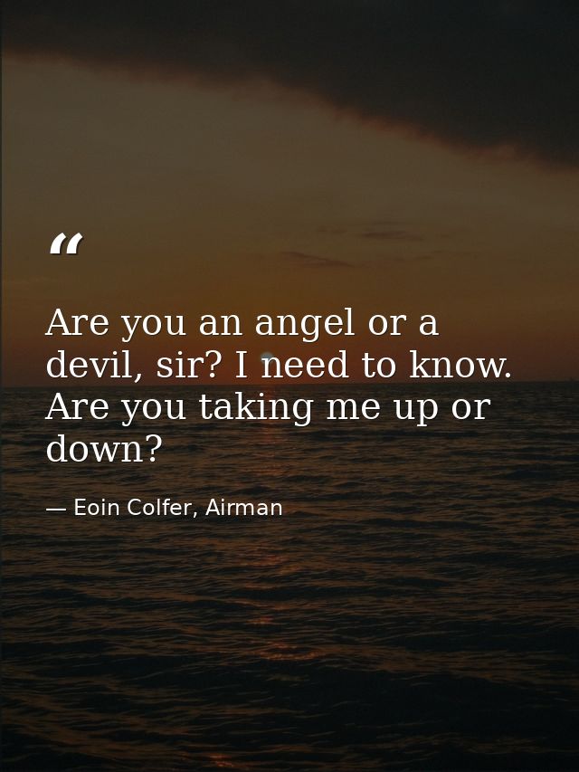 Are you an angel or a devil, sir? I need to know. Are you taking me up or down? — Eoin Colfer, Airman