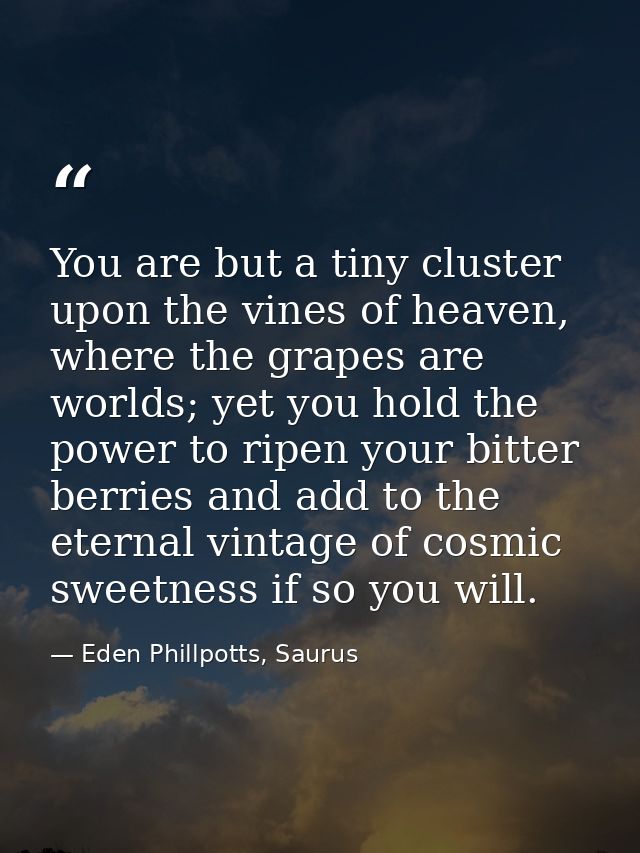 You are but a tiny cluster upon the vines of heaven, where the grapes are worlds; yet you hold the power to ripen your b — Eden Phillpotts, Saurus