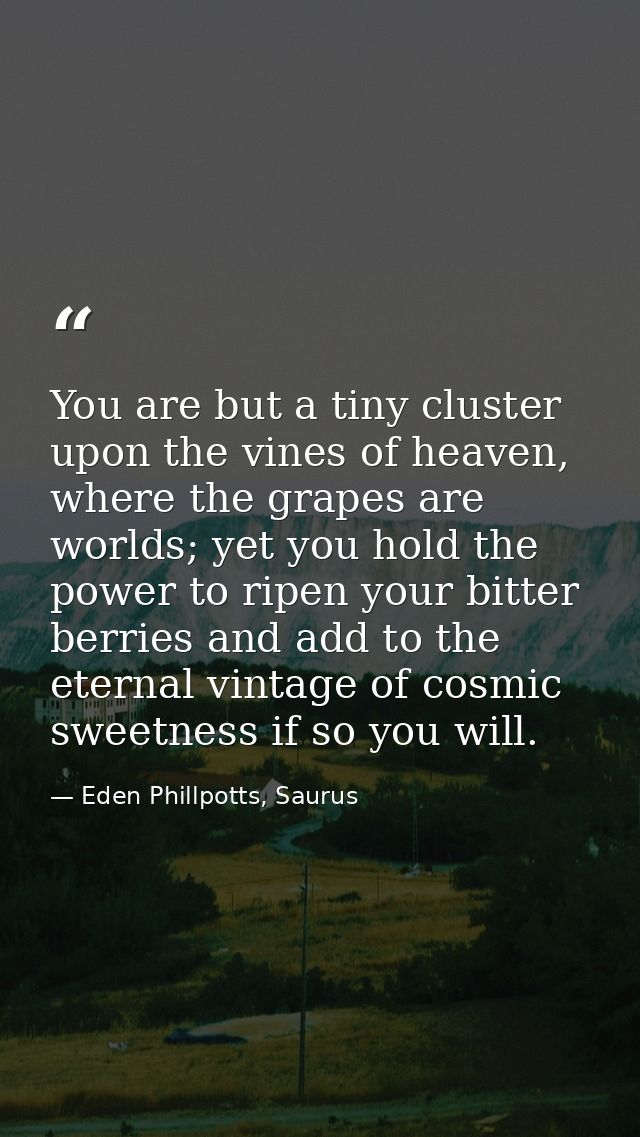 You are but a tiny cluster upon the vines of heaven, where the grapes are worlds; yet you hold the power to ripen your b — Eden Phillpotts, Saurus