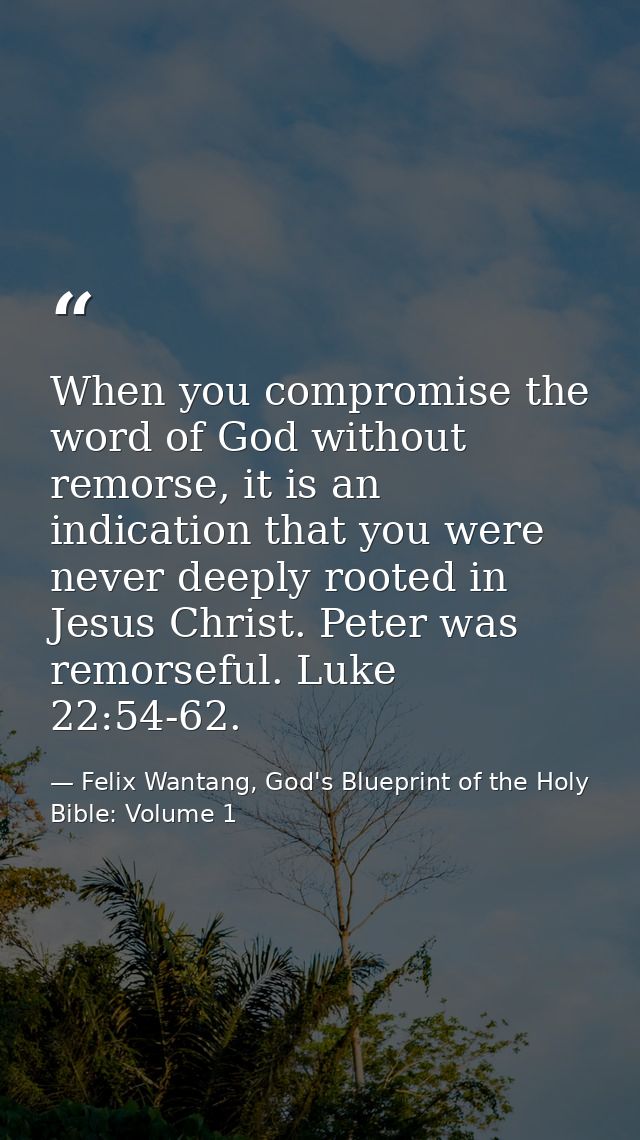 When you compromise the word of God without remorse, it is an indication that you were never deeply rooted in Jesus Chri — Felix Wantang, God's Blueprint of the Holy Bible: Volume 1