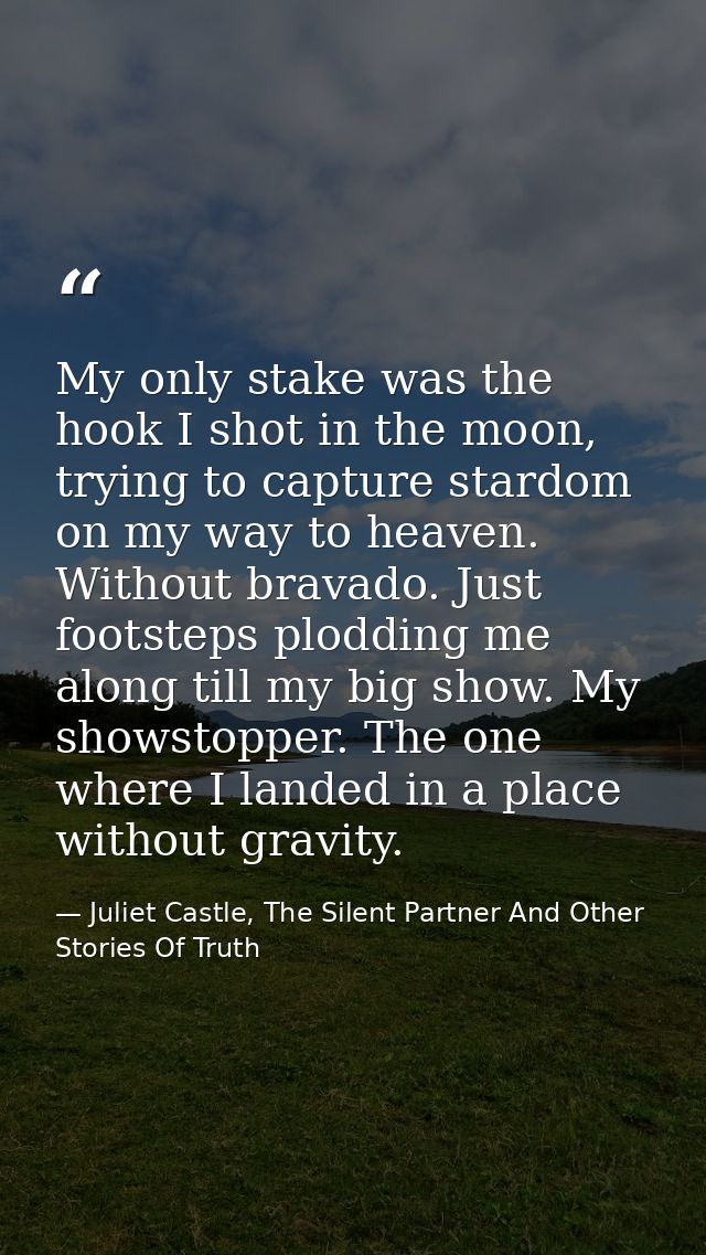My only stake was the hook I shot in the moon, trying to capture stardom on my way to heaven. Without bravado. Just foot — Juliet Castle, The Silent Partner And Other Stories Of Truth