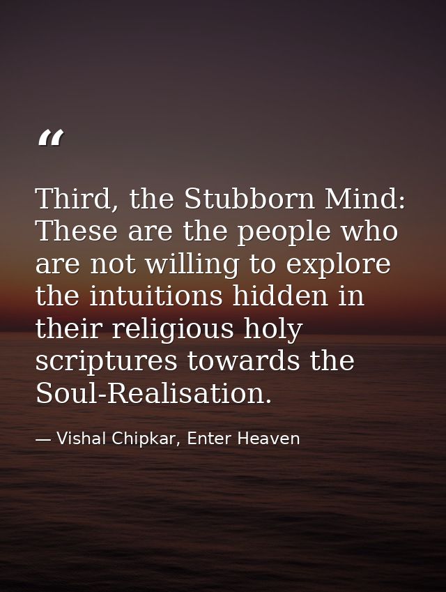 Third, the Stubborn Mind: These are the people who are not willing to explore the intuitions hidden in their religious h — Vishal Chipkar, Enter Heaven