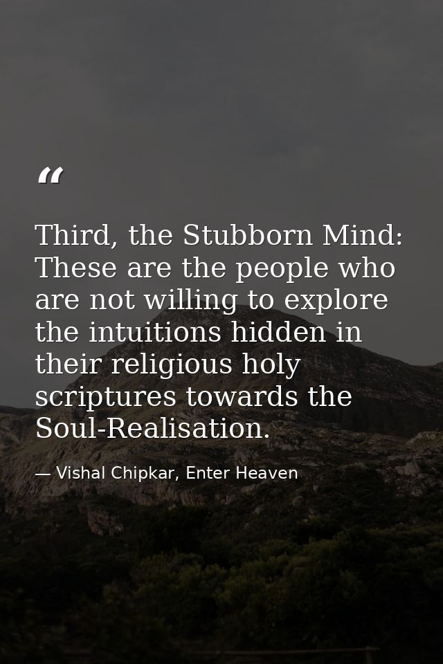 Third, the Stubborn Mind: These are the people who are not willing to explore the intuitions hidden in their religious h — Vishal Chipkar, Enter Heaven