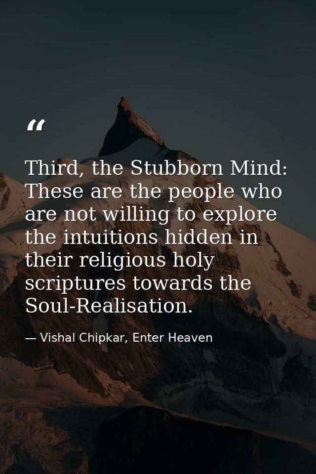 Third, the Stubborn Mind: These are the people who are not willing to explore the intuitions hidden in their religious h — Vishal Chipkar, Enter Heaven