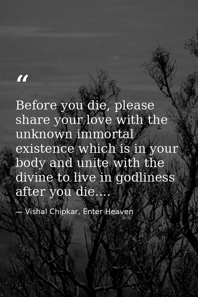 Before you die, please share your love with the unknown immortal existence which is in your body and unite with the divi — Vishal Chipkar, Enter Heaven