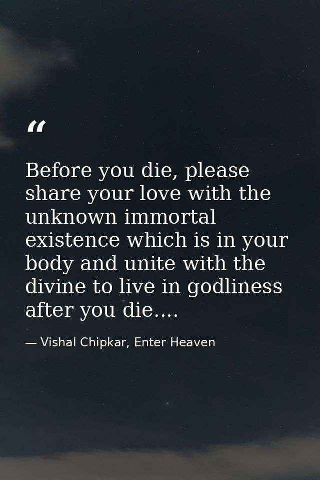 Before you die, please share your love with the unknown immortal existence which is in your body and unite with the divi — Vishal Chipkar, Enter Heaven