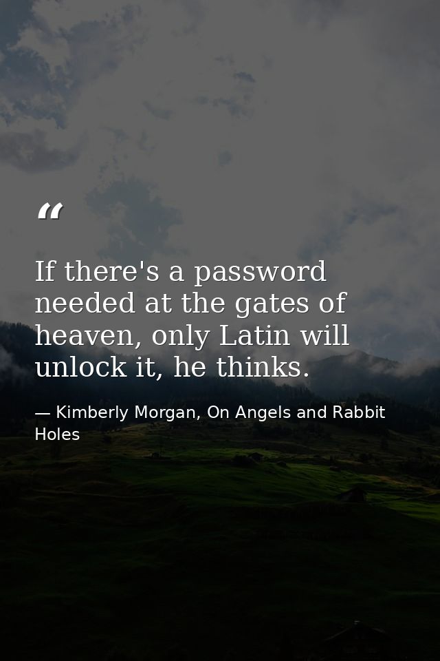 If there's a password needed at the gates of heaven, only Latin will unlock it, he thinks. — Kimberly Morgan, On Angels and Rabbit Holes