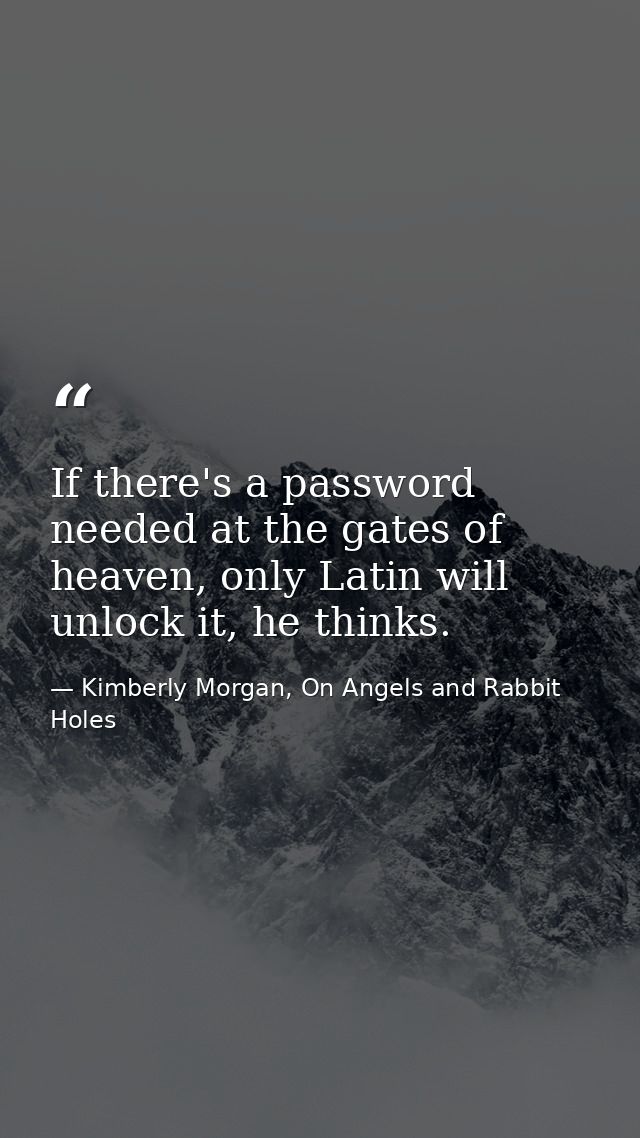 If there's a password needed at the gates of heaven, only Latin will unlock it, he thinks. — Kimberly Morgan, On Angels and Rabbit Holes