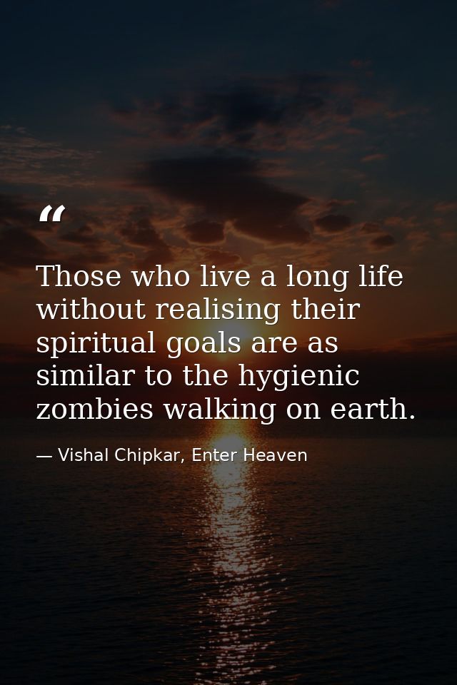 Those who live a long life without realising their spiritual goals are as similar to the hygienic zombies walking on ear — Vishal Chipkar, Enter Heaven