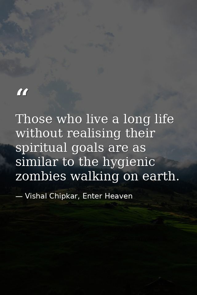 Those who live a long life without realising their spiritual goals are as similar to the hygienic zombies walking on ear — Vishal Chipkar, Enter Heaven