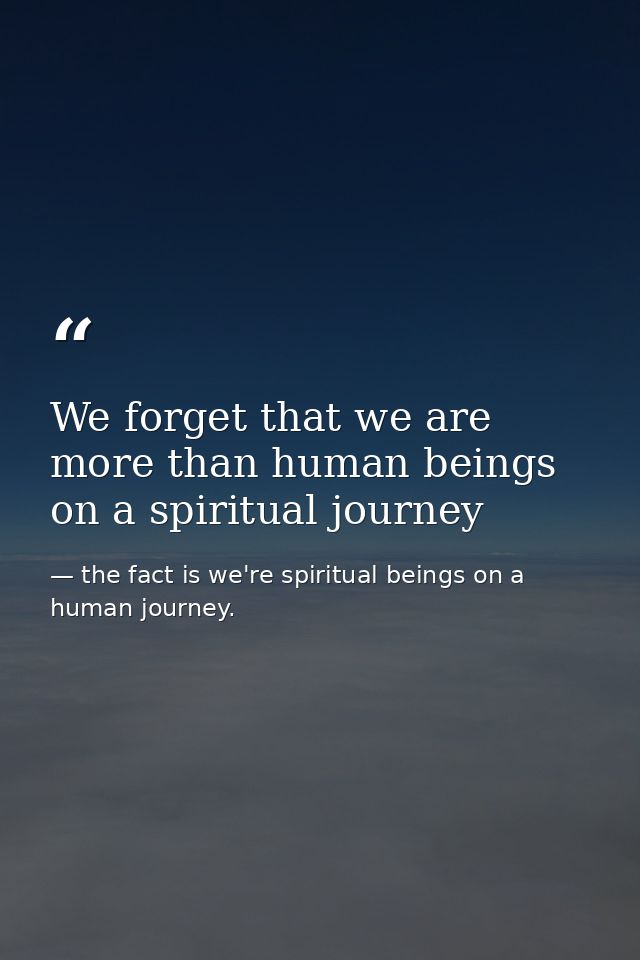 We forget that we are more than human beings on a spiritual journey — the fact is we're spiritual beings on a human journey.