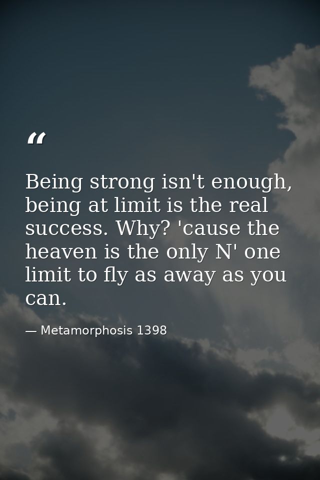 Being strong isn't enough, being at limit is the real success. Why? 'cause the heaven is the only N' one limit to fly as — Metamorphosis 1398