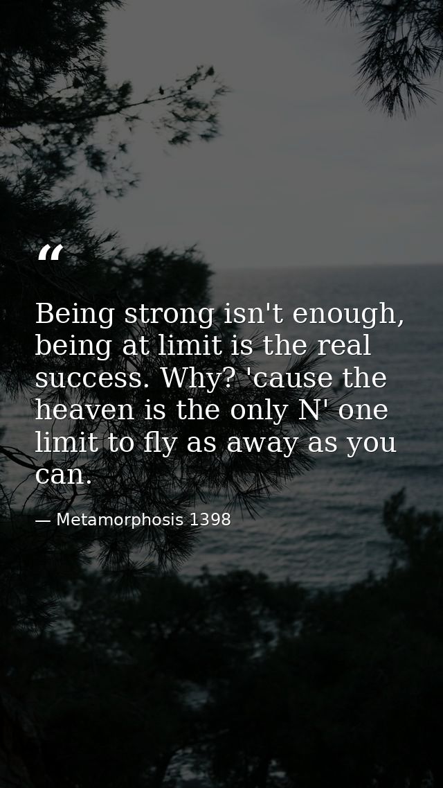 Being strong isn't enough, being at limit is the real success. Why? 'cause the heaven is the only N' one limit to fly as — Metamorphosis 1398