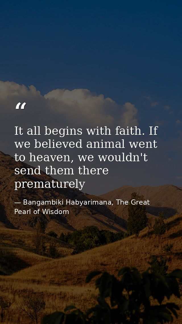 It all begins with faith. If we believed animal went to heaven, we wouldn't send them there prematurely — Bangambiki Habyarimana, The Great Pearl of Wisdom