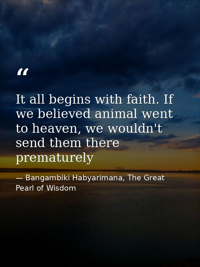 It all begins with faith. If we believed animal went to heaven, we wouldn't send them there prematurely — Bangambiki Habyarimana, The Great Pearl of Wisdom