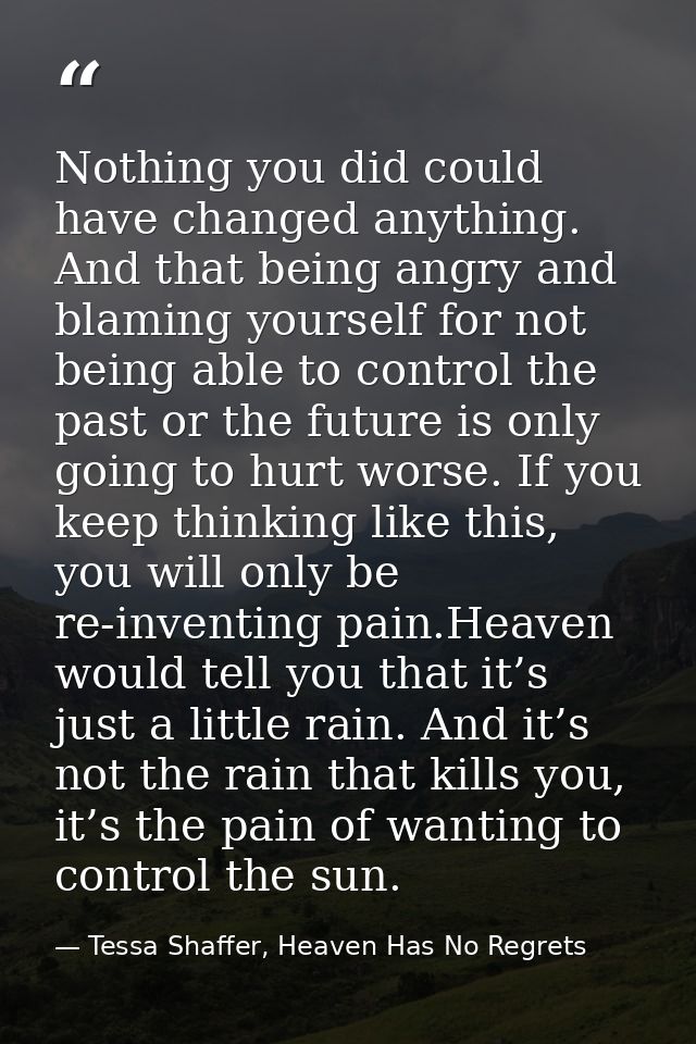 Nothing you did could have changed anything. And that being angry and blaming yourself for not being able to control the — Tessa Shaffer, Heaven Has No Regrets