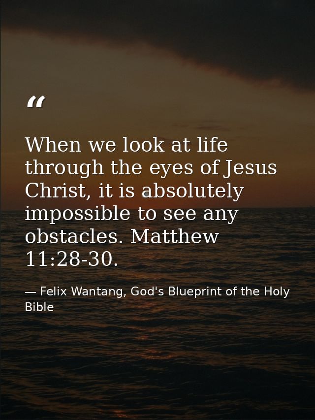 When we look at life through the eyes of Jesus Christ, it is absolutely impossible to see any obstacles. Matthew 11:28-3 — Felix Wantang, God's Blueprint of the Holy Bible
