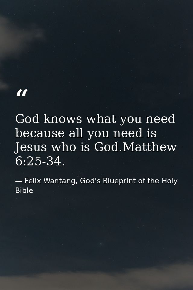 God knows what you need because all you need is Jesus who is God.Matthew 6:25-34. — Felix Wantang, God's Blueprint of the Holy Bible