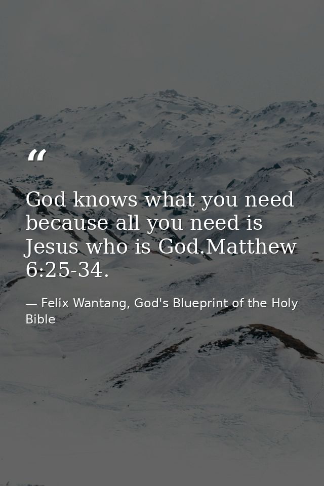 God knows what you need because all you need is Jesus who is God.Matthew 6:25-34. — Felix Wantang, God's Blueprint of the Holy Bible