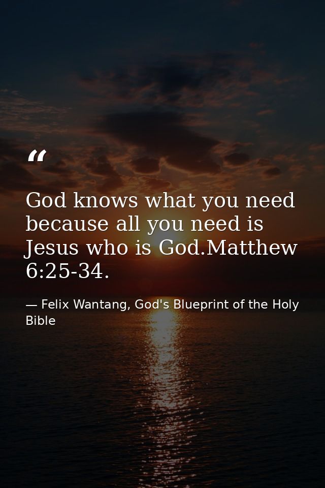 God knows what you need because all you need is Jesus who is God.Matthew 6:25-34. — Felix Wantang, God's Blueprint of the Holy Bible