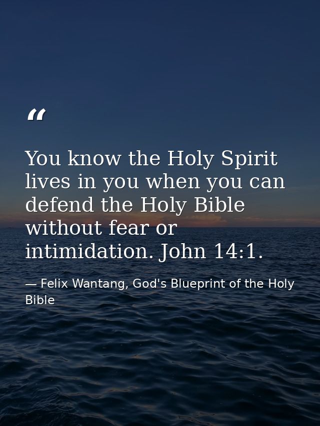 You know the Holy Spirit lives in you when you can defend the Holy Bible without fear or intimidation. John 14:1. — Felix Wantang, God's Blueprint of the Holy Bible