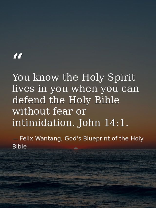 You know the Holy Spirit lives in you when you can defend the Holy Bible without fear or intimidation. John 14:1. — Felix Wantang, God's Blueprint of the Holy Bible