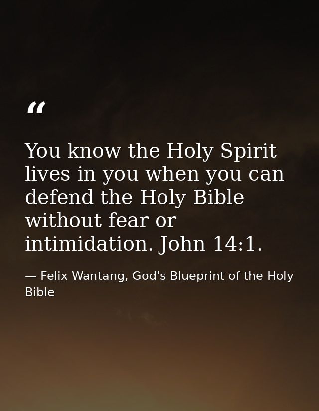 You know the Holy Spirit lives in you when you can defend the Holy Bible without fear or intimidation. John 14:1. — Felix Wantang, God's Blueprint of the Holy Bible