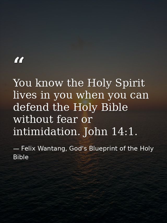 You know the Holy Spirit lives in you when you can defend the Holy Bible without fear or intimidation. John 14:1. — Felix Wantang, God's Blueprint of the Holy Bible
