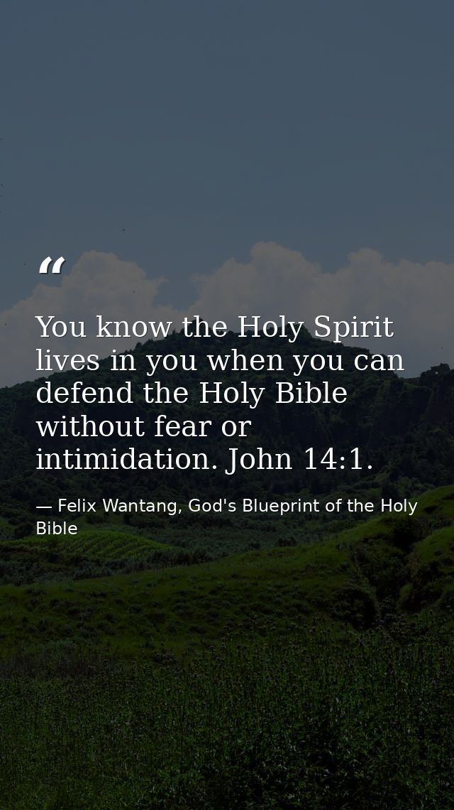 You know the Holy Spirit lives in you when you can defend the Holy Bible without fear or intimidation. John 14:1. — Felix Wantang, God's Blueprint of the Holy Bible