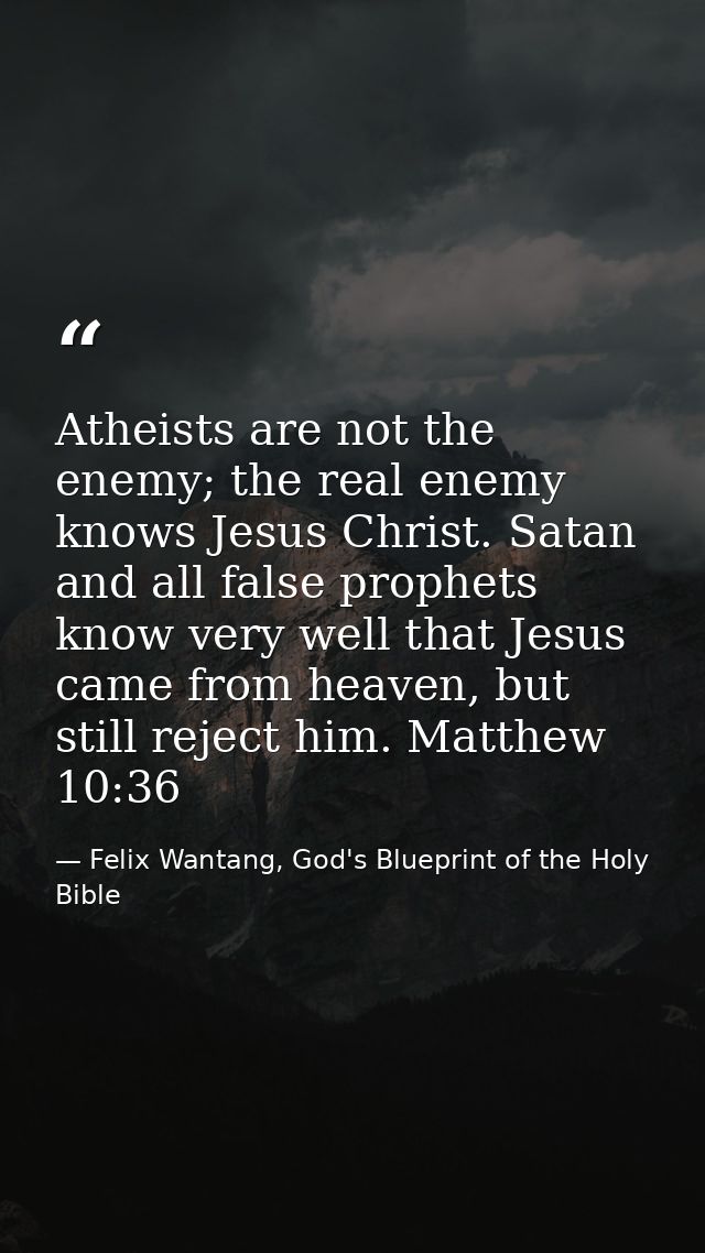 Atheists are not the enemy; the real enemy knows Jesus Christ. Satan and all false prophets know very well that Jesus ca — Felix Wantang, God's Blueprint of the Holy Bible