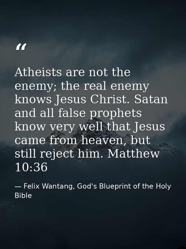 Atheists are not the enemy; the real enemy knows Jesus Christ. Satan and all false prophets know very well that Jesus ca — Felix Wantang, God's Blueprint of the Holy Bible