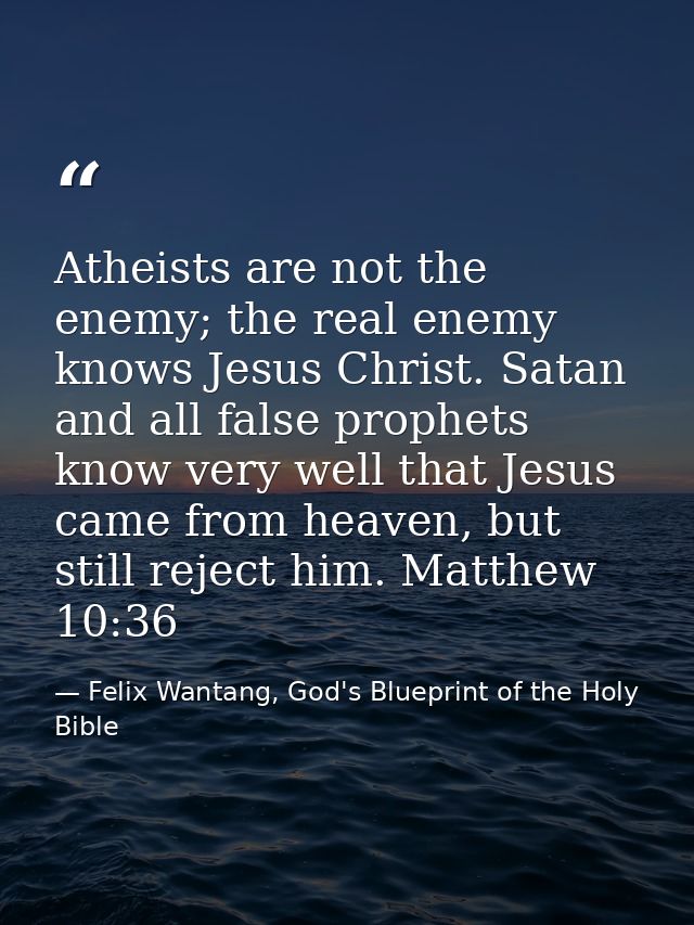 Atheists are not the enemy; the real enemy knows Jesus Christ. Satan and all false prophets know very well that Jesus ca — Felix Wantang, God's Blueprint of the Holy Bible