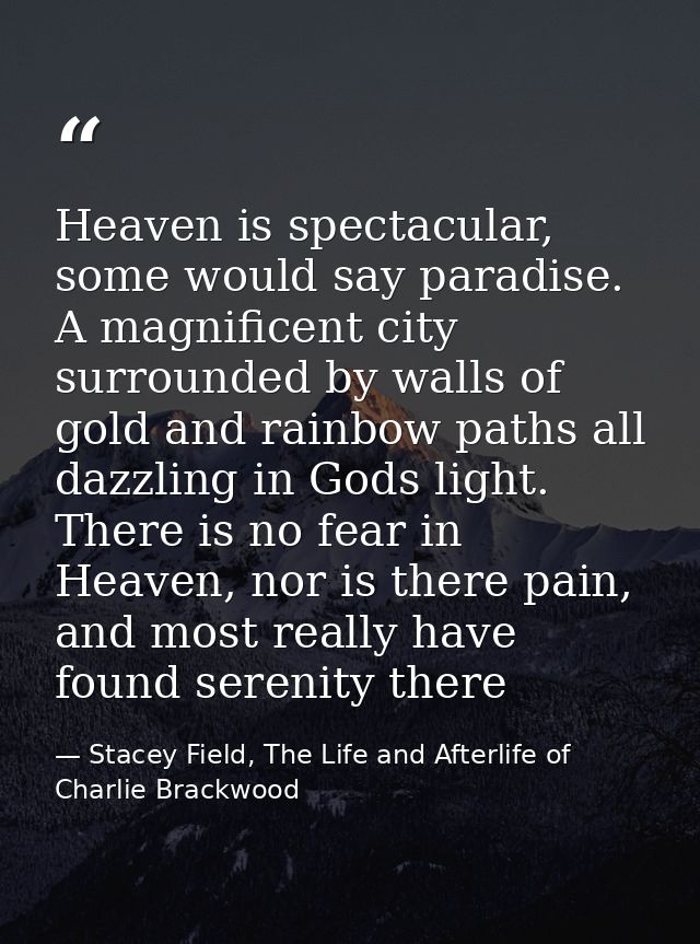 Heaven is spectacular, some would say paradise. A magnificent city surrounded by walls of gold and rainbow paths all daz — Stacey Field, The Life and Afterlife of Charlie Brackwood