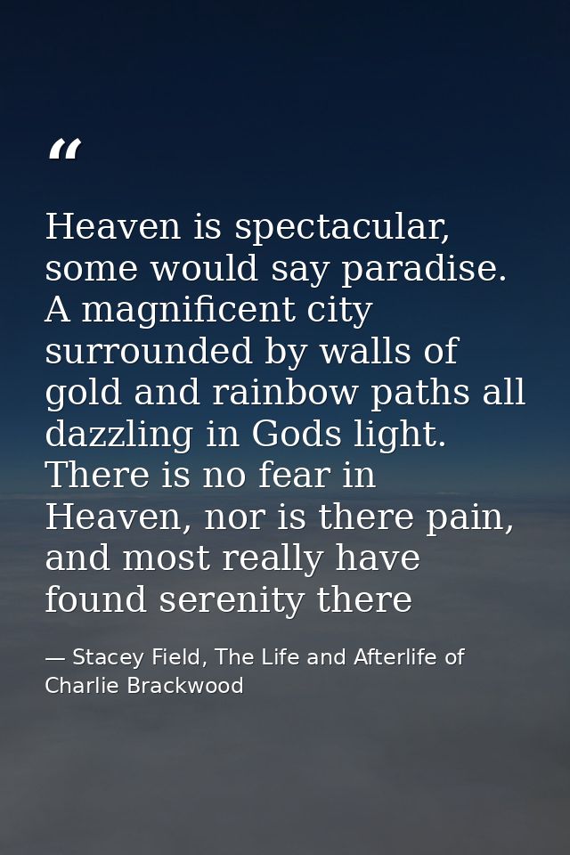 Heaven is spectacular, some would say paradise. A magnificent city surrounded by walls of gold and rainbow paths all daz — Stacey Field, The Life and Afterlife of Charlie Brackwood