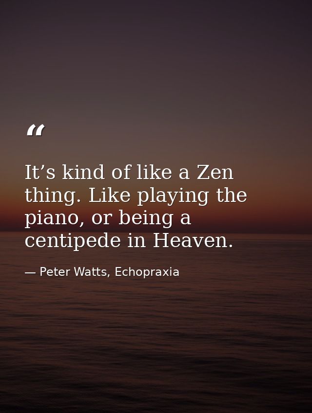It’s kind of like a Zen thing. Like playing the piano, or being a centipede in Heaven. — Peter Watts, Echopraxia