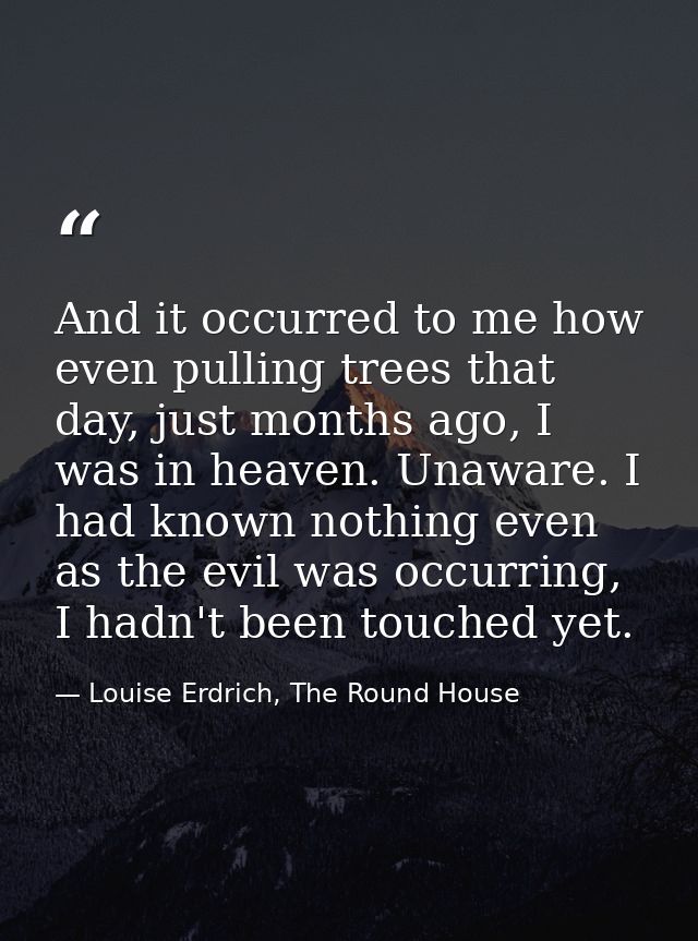 And it occurred to me how even pulling trees that day, just months ago, I was in heaven. Unaware. I had known nothing ev — Louise Erdrich, The Round House