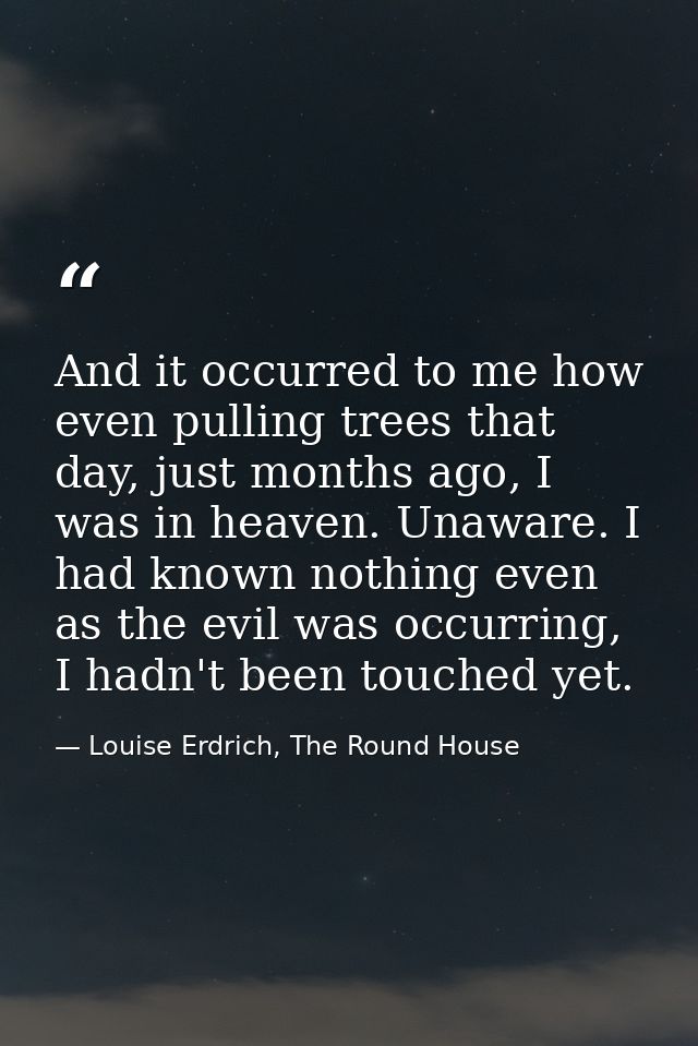 And it occurred to me how even pulling trees that day, just months ago, I was in heaven. Unaware. I had known nothing ev — Louise Erdrich, The Round House