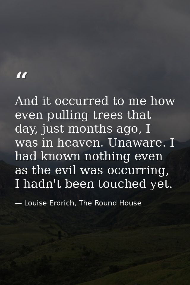 And it occurred to me how even pulling trees that day, just months ago, I was in heaven. Unaware. I had known nothing ev — Louise Erdrich, The Round House