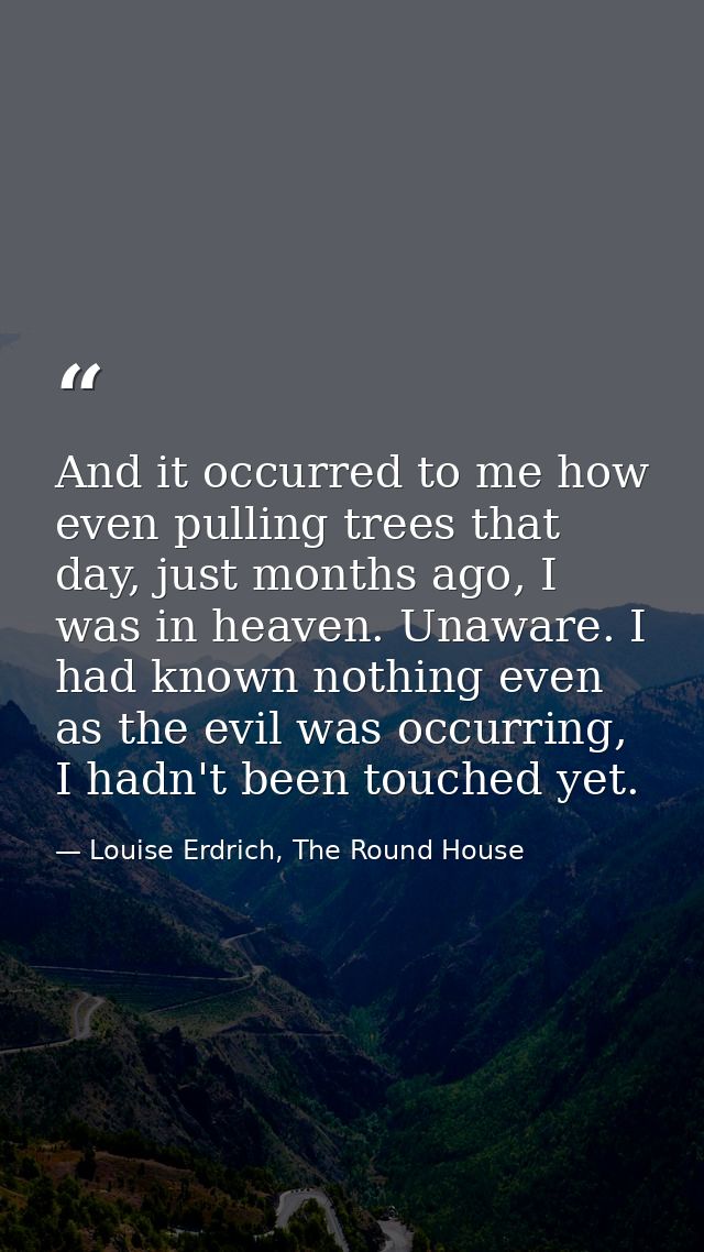 And it occurred to me how even pulling trees that day, just months ago, I was in heaven. Unaware. I had known nothing ev — Louise Erdrich, The Round House
