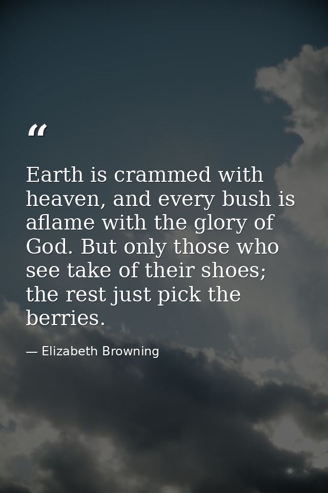 Earth is crammed with heaven, and every bush is aflame with the glory of God. But only those who see take of their shoes — Elizabeth Browning