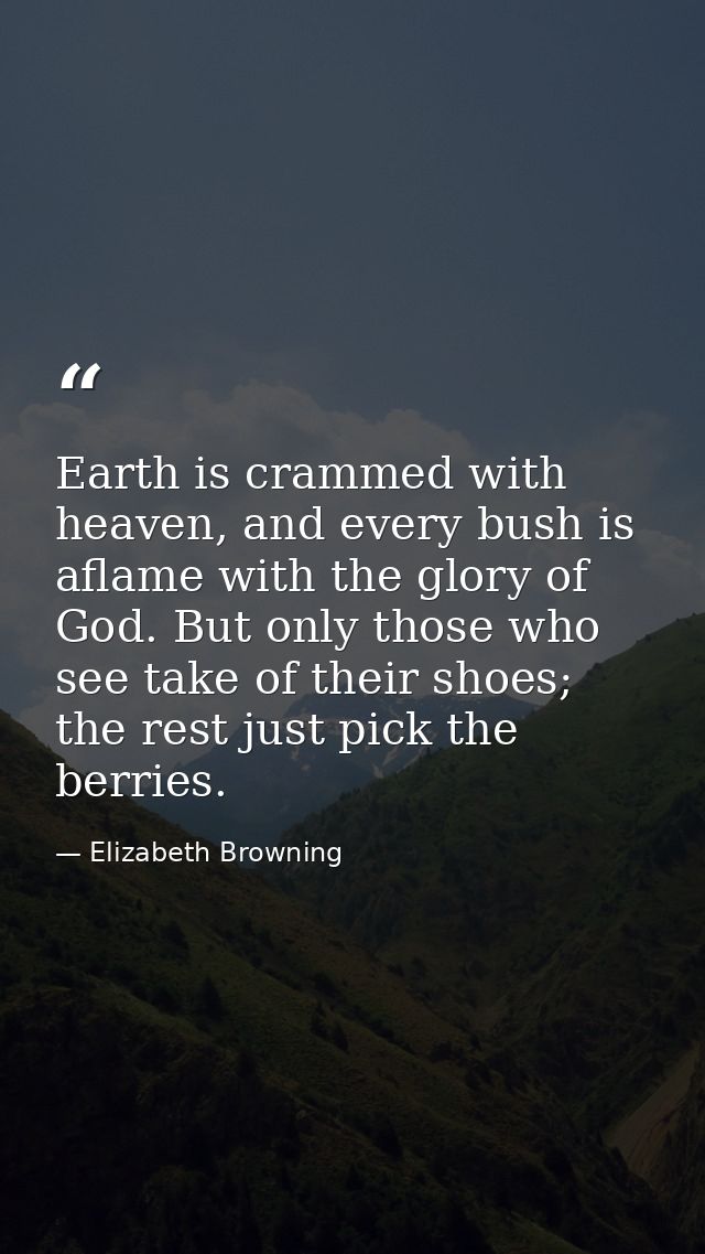 Earth is crammed with heaven, and every bush is aflame with the glory of God. But only those who see take of their shoes — Elizabeth Browning