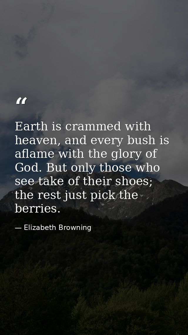 Earth is crammed with heaven, and every bush is aflame with the glory of God. But only those who see take of their shoes — Elizabeth Browning