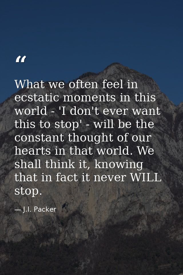 What we often feel in ecstatic moments in this world - 'I don't ever want this to stop' - will be the constant thought o — J.I. Packer