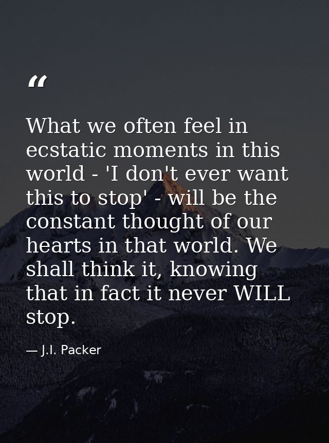 What we often feel in ecstatic moments in this world - 'I don't ever want this to stop' - will be the constant thought o — J.I. Packer