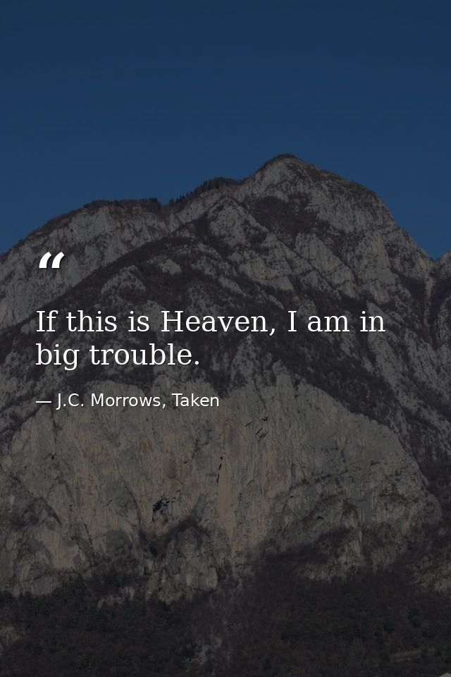 If this is Heaven, I am in big trouble. — J.C. Morrows, Taken