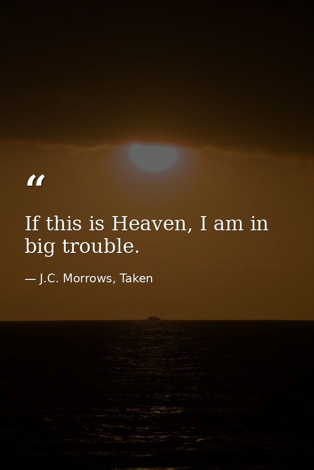 If this is Heaven, I am in big trouble. — J.C. Morrows, Taken